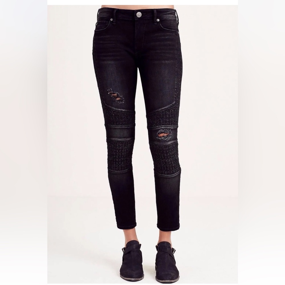 TRUE RELIGION Sz28 HALLE
MIDRISE SUPER SKINNY MOTO
STRETCH JEANS